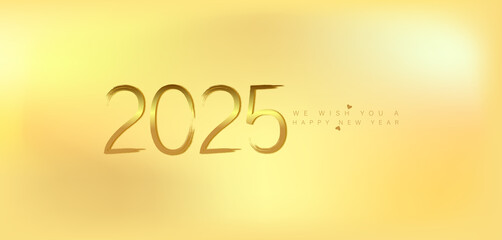A festive gold background featuring elegant golden numbers celebrating the arrival of the New Year 2025