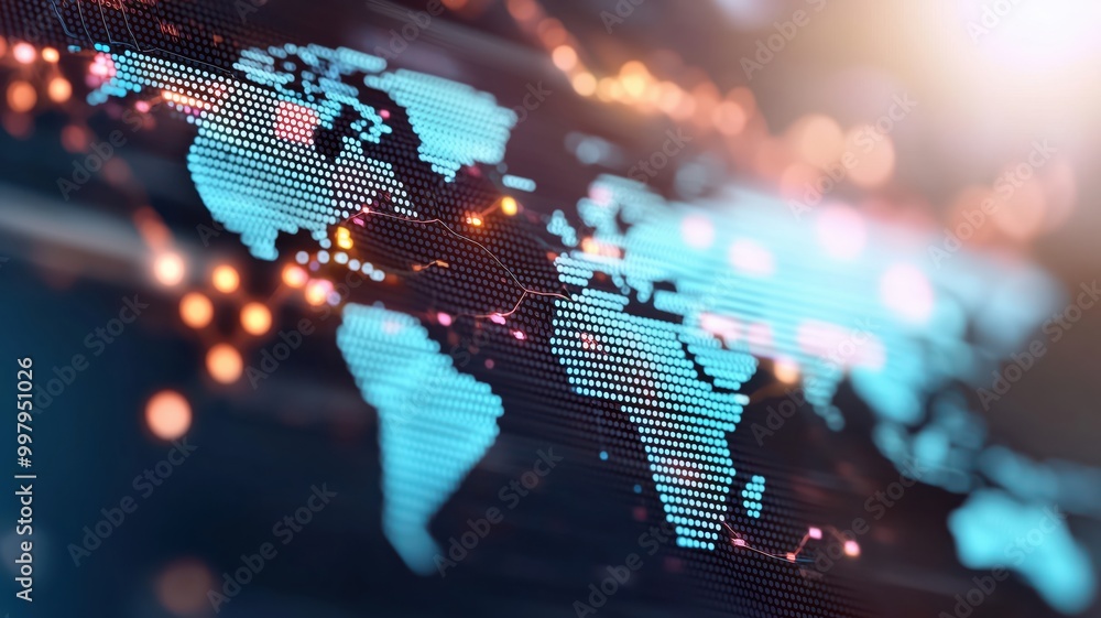 Aufkleber a detailed and artistic representation of the world map using digital graphics, highlighting global 