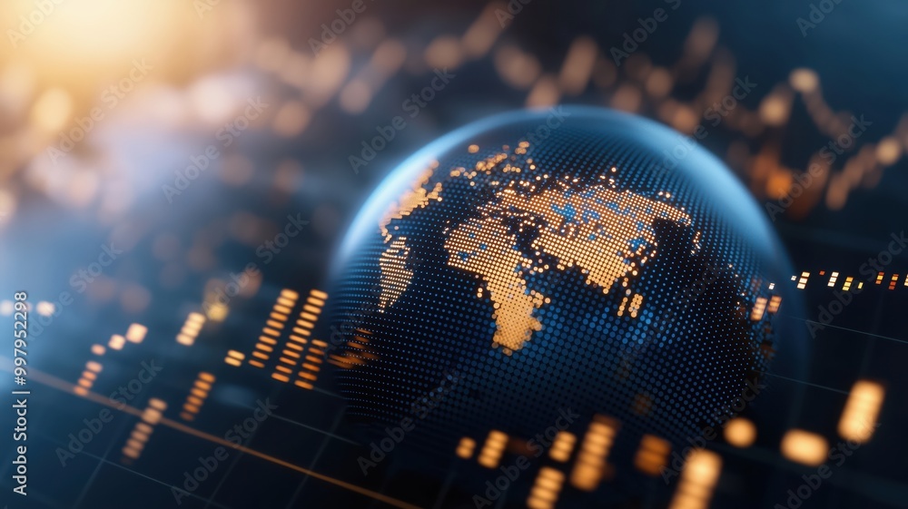 Aufkleber digital globe showcasing continents in a futuristic design, illuminated against abstract data visual