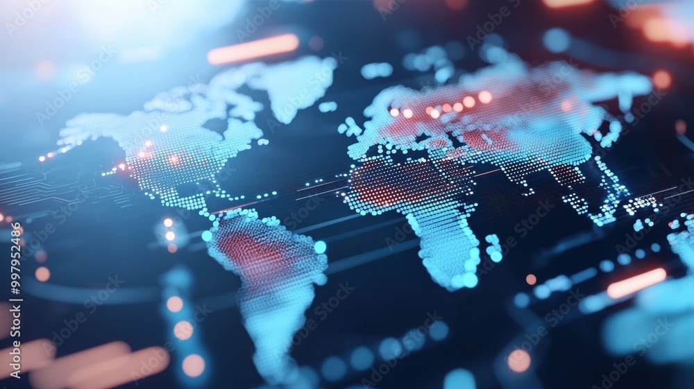 Aufkleber stylized digital map of the world, showcasing glowing connections and data flow. ideal for global co