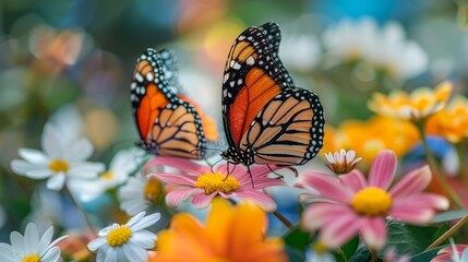 Fototapeta premium Beautiful butterflies in flowers, Macro Butterflies 