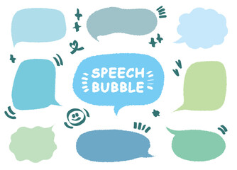 Set of hand drawn style cute memo sticker. Variety abstract shapes of blue speech bubble. quote color frames blank with crayon draw. Chat box balloon cloud. Label tag collection vector for text
