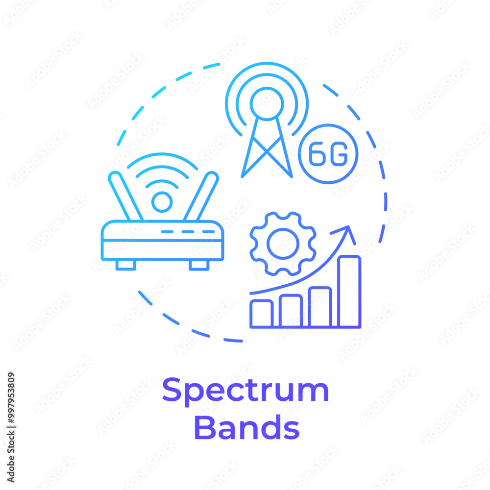 Wall mural Spectrum bands blue gradient concept icon. 6G technology. Telecommunications. Wireless communication. Round shape line illustration. Abstract idea. Graphic design. Easy to use in article