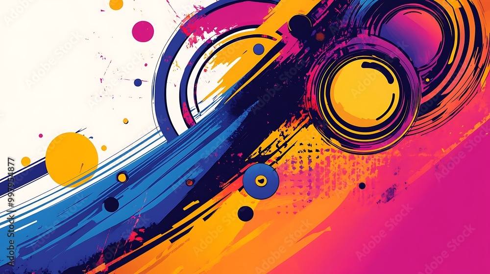 Poster Abstract background with colorful circles and brushstrokes.
