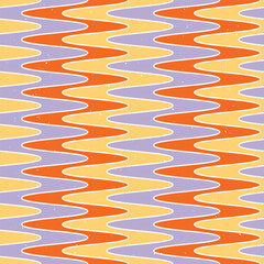 Retro Wavy Zigzag Seamless Pattern with Bold Orange, Yellow, and Purple Curved Lines in Vector Format for Digital and Print Projects