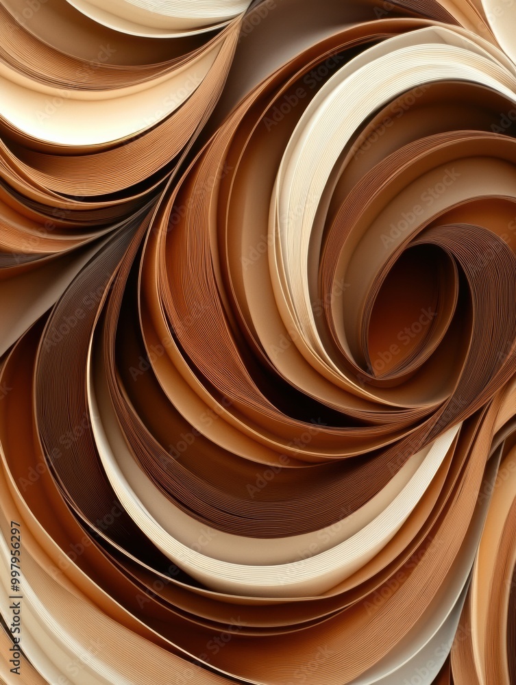 Poster An intricate pattern of overlapping coffee cup rings forms a dynamic design with rich shades of brown, showcasing fluid shapes and textures. Generative AI