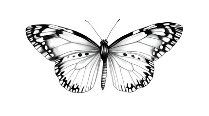 A black and white miniature PNG of a butterfly