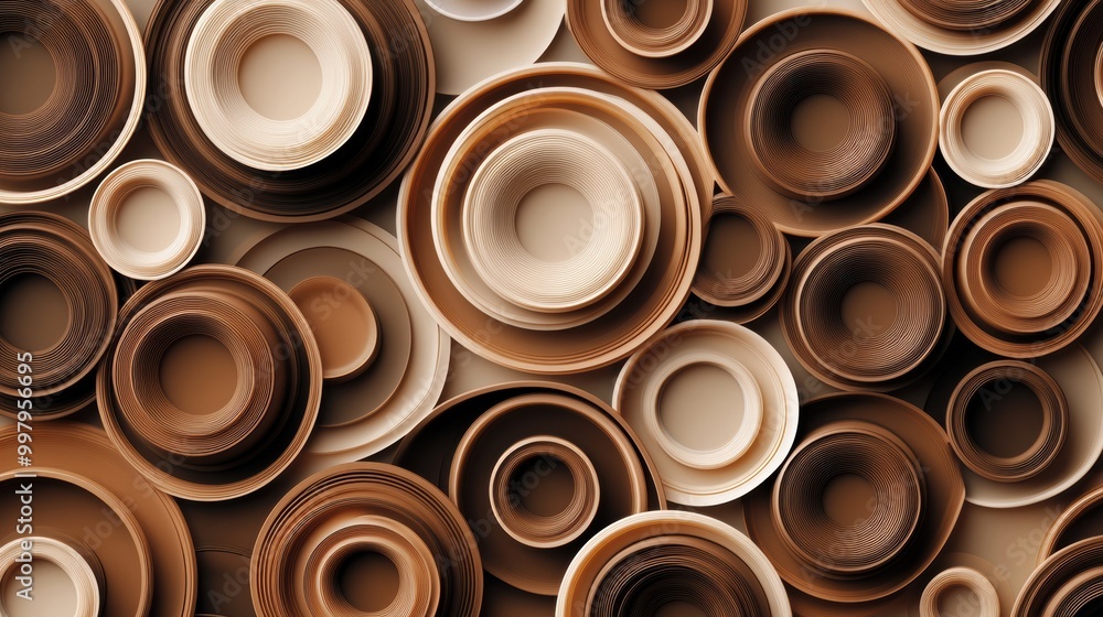 Leinwandbilder dynamic abstract design formed by overlapping coffee cup rings in multiple shades of brown, presenti