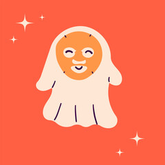 Cute beauty ghost. Happy Halloween ghosts characters, spooky expression creature. Funny scary magic demon with Face beauty mask, mystery creative vector clipart