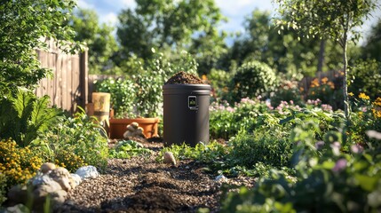Obraz premium A garden with a smart compost system that monitors decomposition and suggests optimal times for fertilizer use in the garden