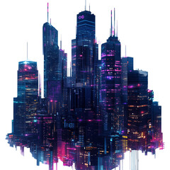 Cyberpunk night city isolated on transparent background
