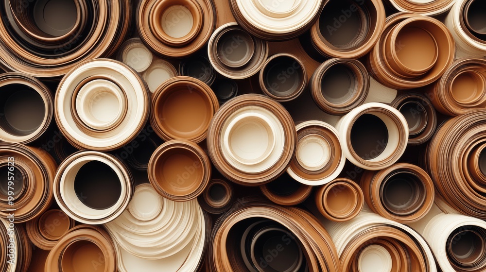Poster a captivating arrangement of coffee cup rings in diverse browns forms a striking and organic visual 