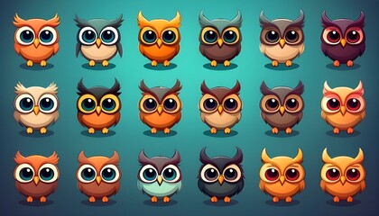 Cute Owl Emoji Set in Cartoon. Owl Collection Background Design Flat Vector Design