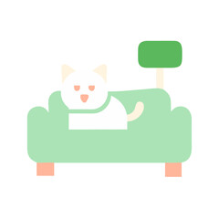 Fototapeta premium Minimalist Icon of Cat on the Couch in Pastel Green, Blue, and Peach Tones