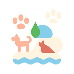 Minimalist Icon of Adventurous Pets in Pastel Green, Blue, and Peach Tones