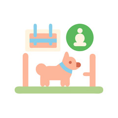 Minimalist Icon of Pet at a Show in Pastel Green, Blue, and Peach Tones
