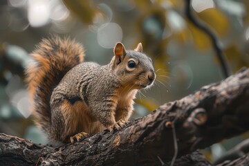 Obraz premium A squirrel is sitting on a tree branch