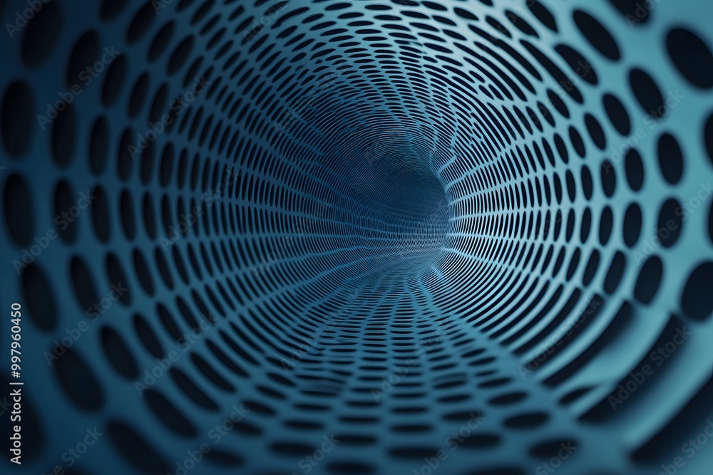 Poster a mesmerizing tunnel of blue mesh patterns creates a vivid sense of depth and perspective, evoking f