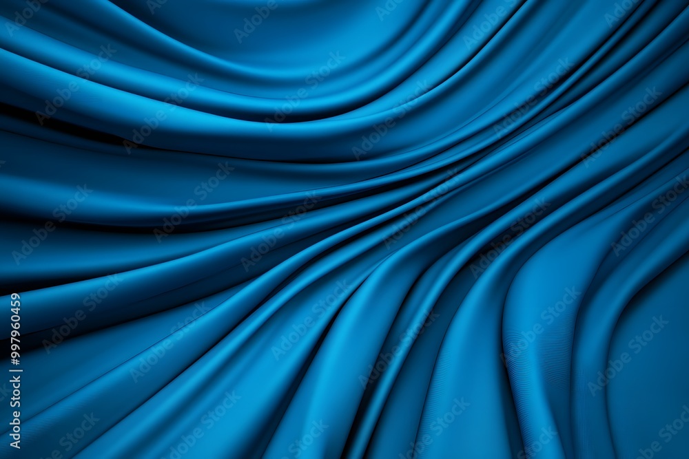Poster a close-up of smooth, flowing blue fabric creating elegant waves and textures, showcasing depth and 