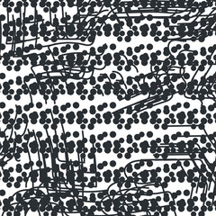 A large and dense cluster of dots and lines imitates clusters of berries or mushrooms.