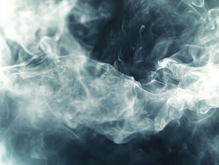 2408 2.A dense swirl of white fog glides across a shadowy background, creating an abstract and textured environment. The flowing smoke forms soft, dreamy shapes, ideal for a moody backdrop to