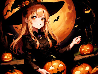 ハロウィーン、かぼちゃと女の子