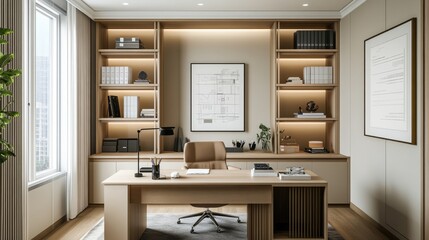 A sophisticated home office with Korean minimalist decor