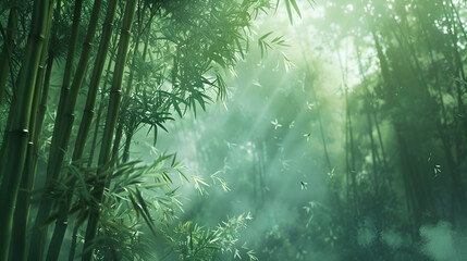 Serene Bamboo Forest with Misty Sunlight