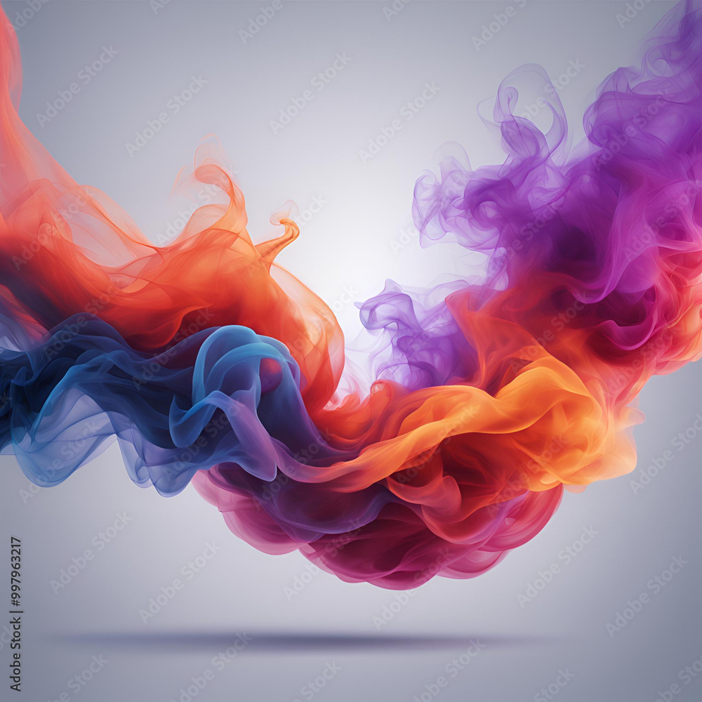 Poster a mesmerizing wave of colorful smoke in vivid shades of red, blue, and purple, gracefully swirling a