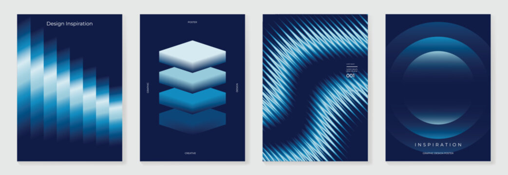 Modern gradient poster background vector set. Abstract cover template with monotone perspective geometric prism shape and halftone. Ideal design for social media, cover, banner, flyer.