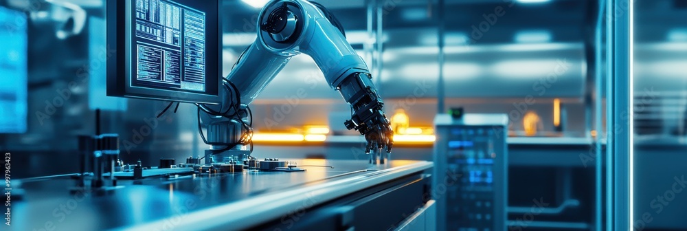 Leinwandbilder a robotic arm meticulously constructs complex machinery in a state-of-the-art laboratory filled with