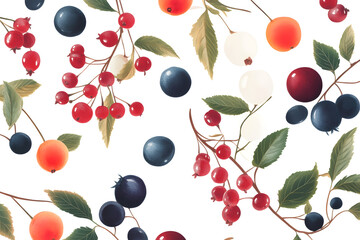 Seamless Berries and Flowers Pattern