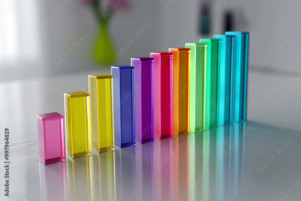Wall mural clean and modern bar chart with colorful lines, hovering over a white background. generative ai.