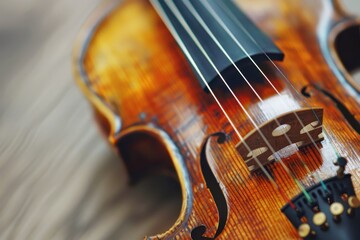 Fototapeta premium A violin with a wooden body and black strings