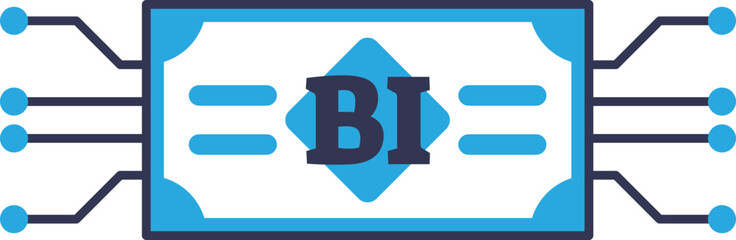 Illustration of Business Intelligence (BI) concept with interconnected nodes symbolizing data integration and analysis.