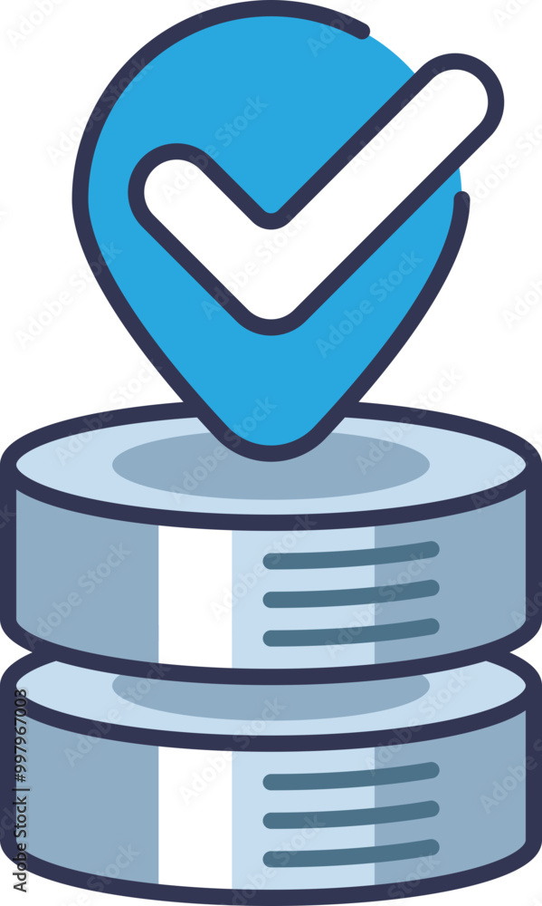 Poster illustration of data validation with a checkmark over database stacks, symbolizing verified and accu