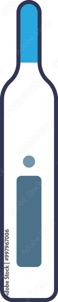 Poster illustration of a digital thermometer with a blue display and button, symbolizing modern temperature