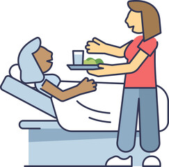 A caregiver provides a meal to an elderly person in bed, symbolizing support and care in elderlycare.