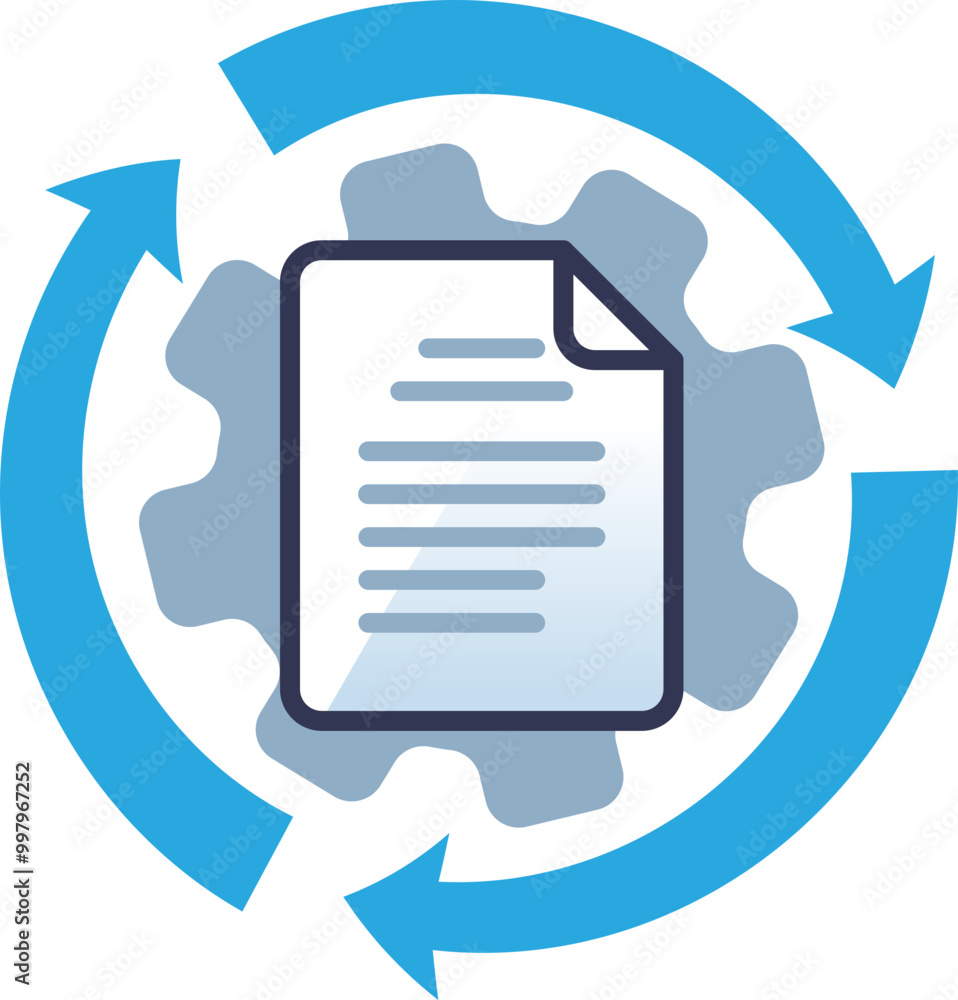 Aufkleber a document surrounded by gears and arrows, symbolizing process transformation and continuous improve