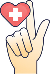 Illustration of a hand holding a heart with a medical cross, symbolizing access to healthcare.