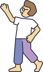 Illustration of a barefoot person walking with a raised hand, symbolizing freedom and simplicity.