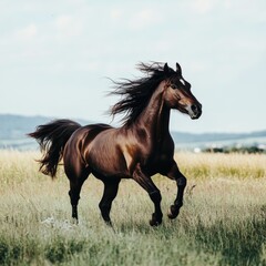 Majestic Horse Galloping Through a Lush Meadow