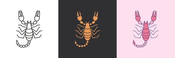 Scorpion mystic icon set. Black and colorful geometric vector logo template