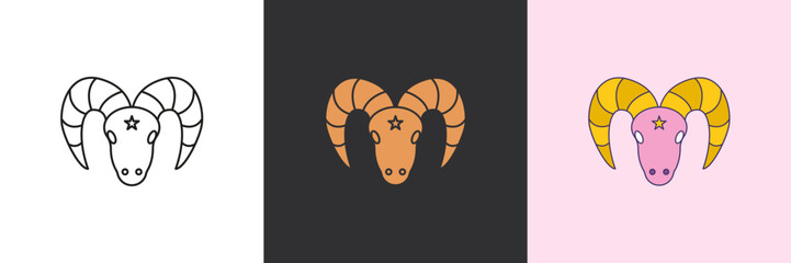Obraz premium Goat mystic icon set. Black and colorful geometric vector logo template
