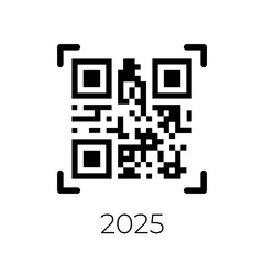 2025 QR code icon. Happy New Year  pixelated illustration for greeting card