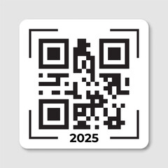 2025 QR code icon. Happy New Year  pixelated illustration for greeting card