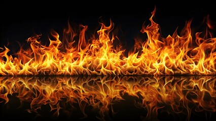 Fire flames on black background with copy space