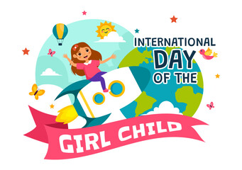 International Day of the Girl Child Vector Illustration with Little Girls to Raise Awareness of Human Rights in a Cute Flat Style Cartoon Background