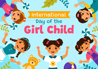 International Day of the Girl Child Vector Illustration with Little Girls to Raise Awareness of Human Rights in a Cute Flat Style Cartoon Background