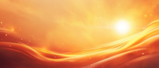 Abstract landscape with warm sunset hues, gentle waves in orange and gold tones.